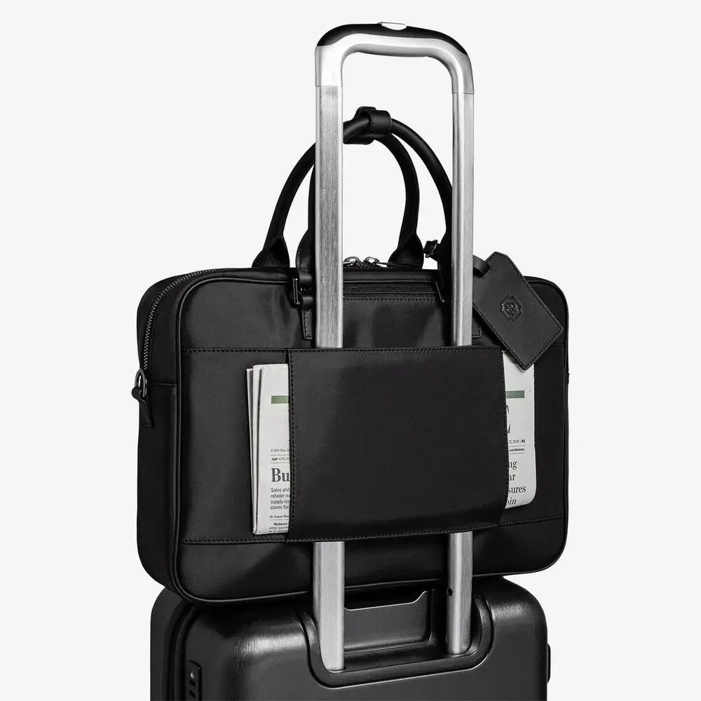 Oak & Rove Alto Briefcase Black Dual Compartment Strap Nylon Leather Trim